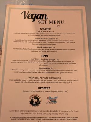 Vegan set menu at Sicilian NQ - Restaurant and Bar in Manchester