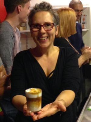 me at our barista workshop proudly presenting the first selfmade real italian coffee at Cafe Lebenslust in Frankfurt