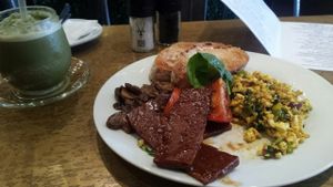 Iced Matcha & HH Breakfast  at The Hungry Herbivore in Western Cape