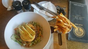 I might not have been able to have it as an actual burger, but that Kim'o burger patty with chips was AMAZING. So filling and delicious... with just the right amount of spicy.   at The Hungry Herbivore in Western Cape