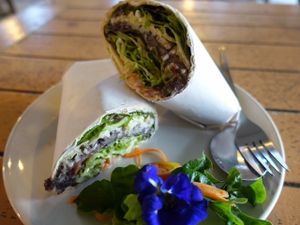 Black bean wrap  at Pun Pun Market in Chiang Mai