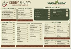 The vegan menu  at Curry Shurry in Adelaide