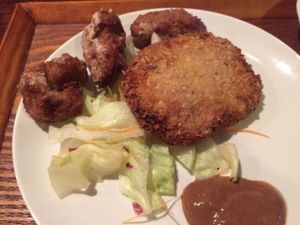 Lunch: deep fried veg meat at Poco a Poco Macrobiotic Cafe and Bar in Ishigaki