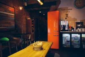 Vegetarian café “Ukrop Flat”. 

In “Ukrop Flat” located on the 7th-line of Vasil’evsky island, you can really feel homey. Every guest can make its own cup of coffee and without constrain enjoy a desert in the fridge, or then relax on the at Cafe Ukrop III in St Petersburg