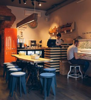 Vegetarian café “Ukrop Flat”. 

In “Ukrop Flat” located on the 7th-line of Vasil’evsky island, you can really feel homey. Every guest can make its own cup of coffee and without constrain enjoy a desert in the fridge, or then relax on the at Cafe Ukrop III in St Petersburg