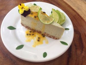 lime pie with passionfruit sauce at Raw Love - Ahau Tulum Beach in Tulum