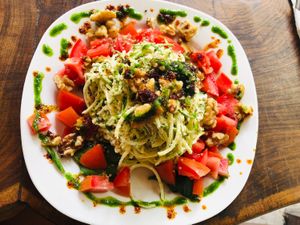 Zucchini pasta Alfredo  at Raw Love - Ahau Tulum Beach in Tulum