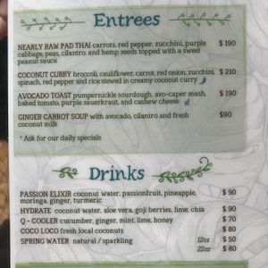 Entrees and special drink selections at Raw Love - Ahau Tulum Beach in Tulum