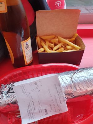 Vegan DönerPro Dürum, with Fries and Club Mate / ~13€ at Döner Pro in Berlin