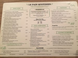 Menu Aug17th at Le Pain Quotidien - Serrano in Madrid