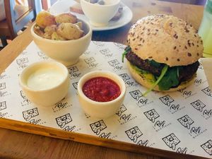 Vegan burger at Le Pain Quotidien - Serrano in Madrid
