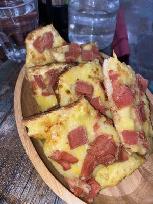 Vegan cheese and bacon garlic bread $14  at The Pizza and Pasta Kitchen in Toongabbie