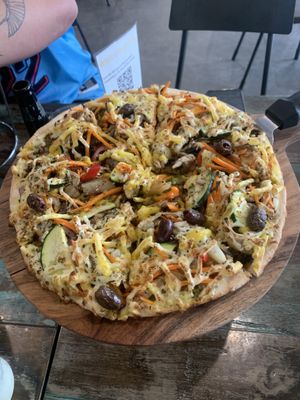 Vegan chicken and veg pizza (+pineapple +vegan cheese)  at The Pizza and Pasta Kitchen in Toongabbie