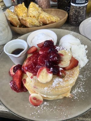 Vegan pancakes with berries and cream and coconut ice cream! 🥥   at The Pizza and Pasta Kitchen in Toongabbie