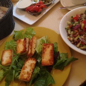 Part of vegan breakfast at Cafe Meshulash in Tel Aviv