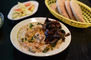 www.hummusbar.se - Hummus with marinated aubergine at Hummus Bar in Lund