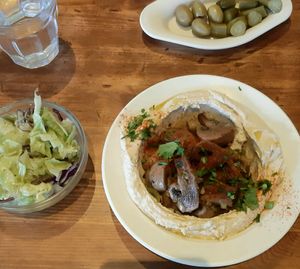 hummus with mushrooms at Hummus Bar in Lund