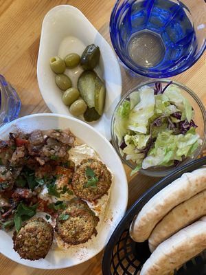 Hummus with aubergine and falafel  at Hummus Bar in Lund