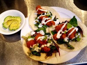 Buffalo cauliflower tacos at The Dancing Dog in Urbana