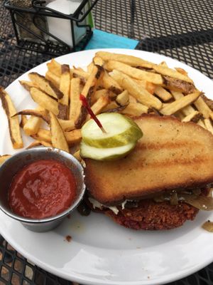 Yummy!! This is my second time here and loved it both times. I had the veggie burger with mushrooms and cashew cheese on gf bread. Tasted great, especially the gf bread. The burger falls apart easily, but no worries I’m used to that.  at The Dancing Dog in Urbana