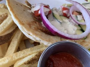 Gyros special with fries! at The Dancing Dog in Urbana