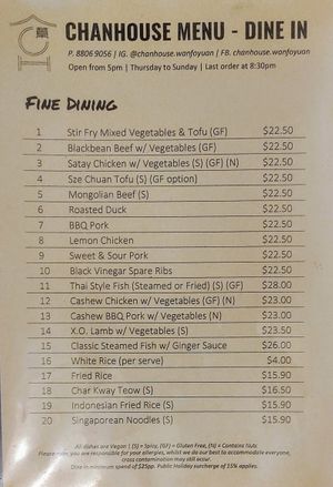 Menu Nov. 2024 at Chanhouse in Doncaster