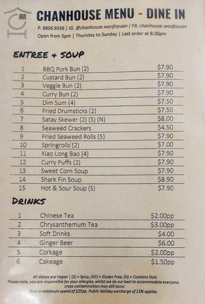 Menu Nov. 2024 at Chanhouse in Doncaster