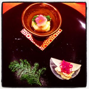 Christmas course #1 deep fried peanut tofu  at Little-Heaven in Kyoto