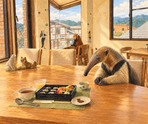 One of Ermine’s friends enjoying our vegan bento in the dining room. at Ermine's Kitchen in Kyoto