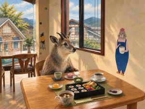 One of Ermine’s friends enjoying our vegan bento by the window. at Ermine's Kitchen in Kyoto
