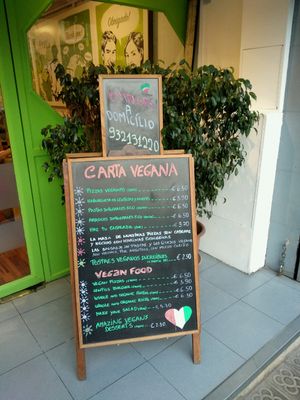 Vegan Menu Board at Dolce Pizza y Los Veganos - Hipolit Lazaro in Barcelona