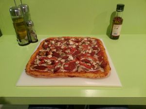 Chorizo Pizza (in my opinion the best pizza) at Dolce Pizza y Los Veganos - Hipolit Lazaro in Barcelona