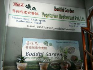 signboards at Boddhi Garden Vegetarian Restaurant in Kathmandu