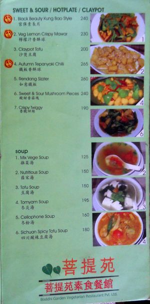 menu at Boddhi Garden Vegetarian Restaurant in Kathmandu