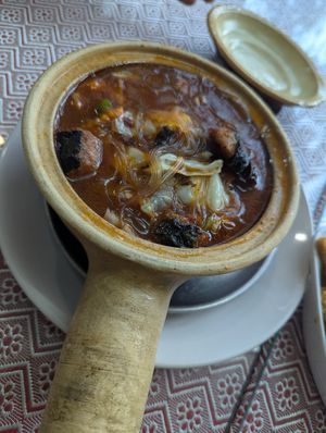 Noodle hot pot at Boddhi Garden Vegetarian Restaurant in Kathmandu