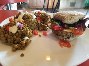veggie burger with lentil salad at Bliss in Thunder Bay
