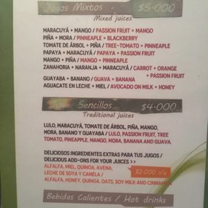 menu at El Punto Veggie in Salento