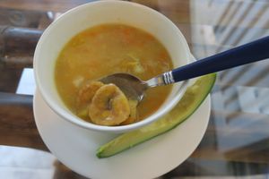 Set menu lunch. Plantain soup at El Punto Veggie in Salento