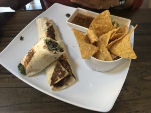 Wrap with salsa and gauc at El Punto Veggie in Salento