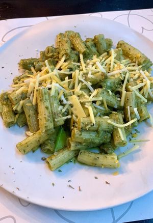 Pasta con pesto. Buenísima!  at Cor Verd in Igualada
