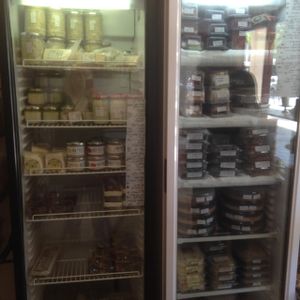 Vegan prepared food and spreads at Alegria in Tel Aviv