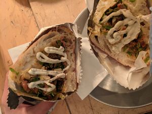 Mixed tofu mushroom sandwich, served on fluffy fresh bread at Alegria in Tel Aviv