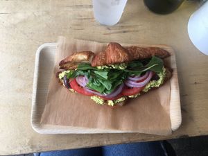 great egg salad in corriseon breakfast  at Alegria in Tel Aviv