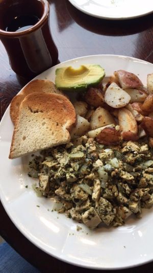 Vegan Pesto Scramble  at Tillie Gort's Cafe in Pacific Grove