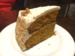 delicious vegan carrot cake at Tillie Gort's Cafe in Pacific Grove