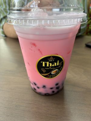 Strawberry boba drink with coconut milk   at Tik's Thai Yellow Springs in Yellow Springs