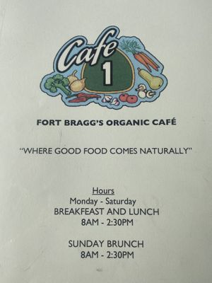 Menu & hours  at Cafe One in Fort Bragg