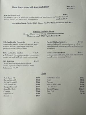 Lunch menu  at Cafe One in Fort Bragg