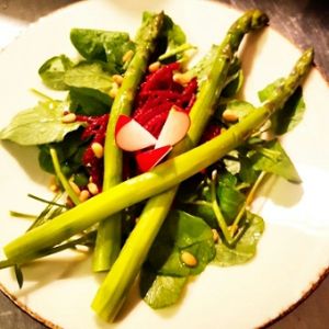 starter with green asparagus  at Bites and Wines in Antwerpen