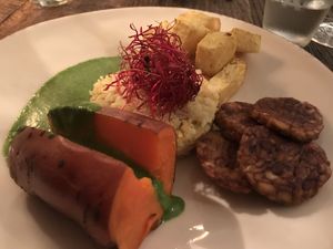 grilled tempeh with sweet potato and celery   at Bites and Wines in Antwerpen